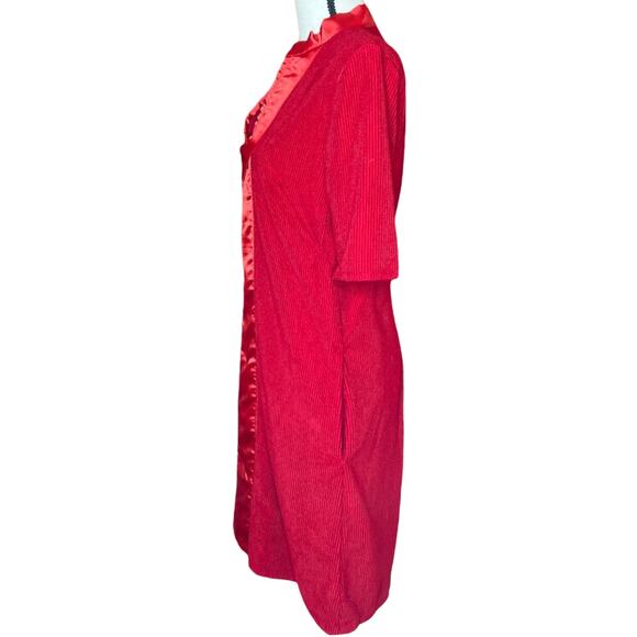 60’s Vintage Lipstick Cherry Red Corduroy Satin Shift Dress with POCKETS - Picture 2 of 8